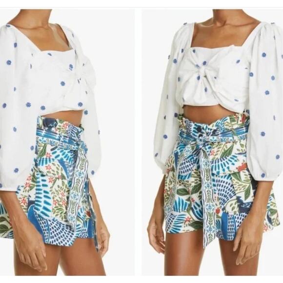 FARM Rio High Waist Shorts in Blue Tropical Print Size XSmall - Picture 7 of 7